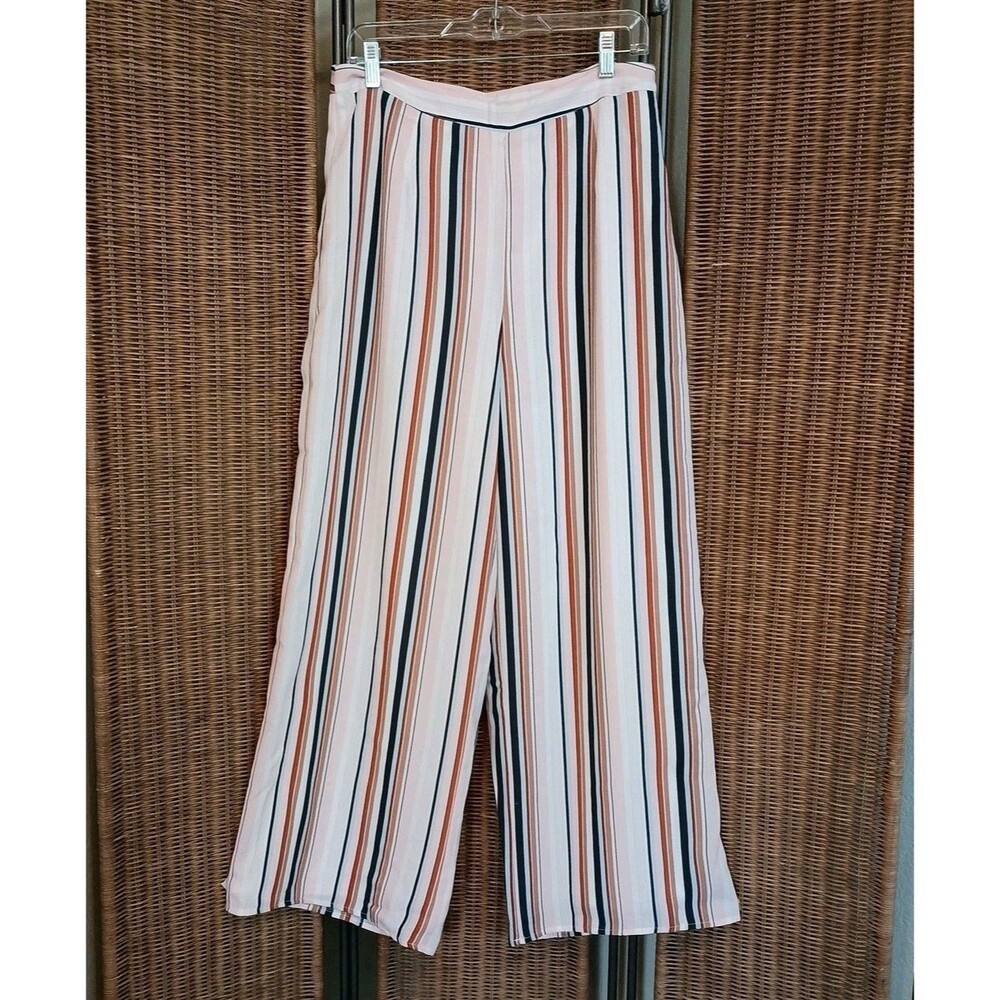 Sadie & Sage Size L Wide Leg Pants Palazzo High Waisted Striped Pink NEW
